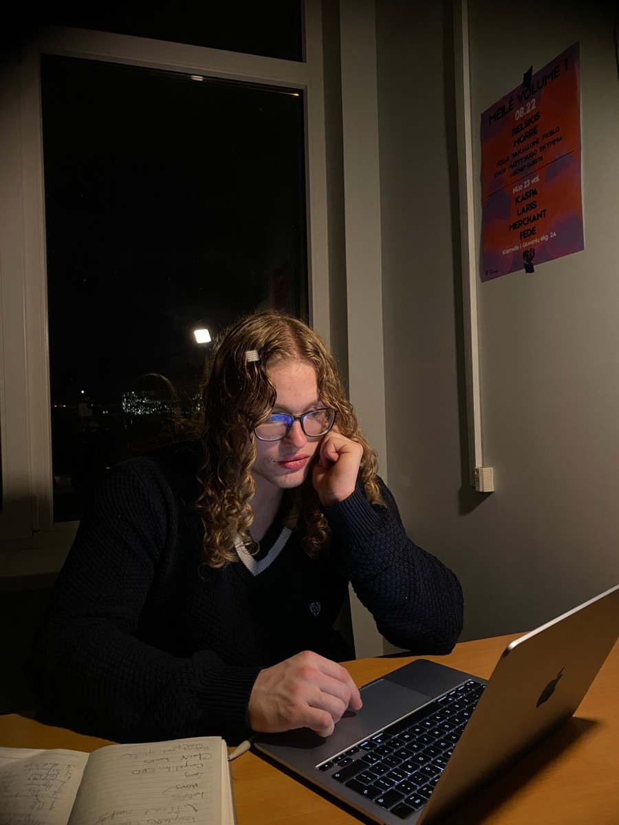 Kostas, founder of Novamast, working on HVAC marketing late at night